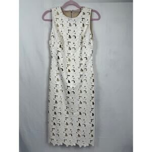 Alice + Olivia White Laser Cut Sheath Dress Size 4 Lined Sleeveless